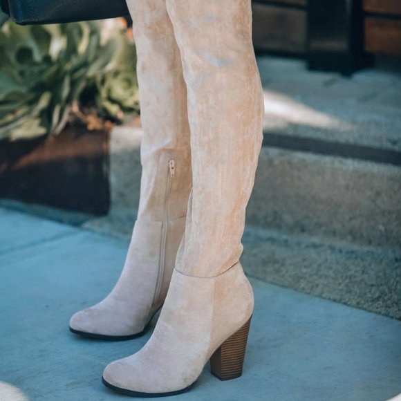 Chase + Chloe Shoes - Faux Suede over the knee boots Cream Size 7.5